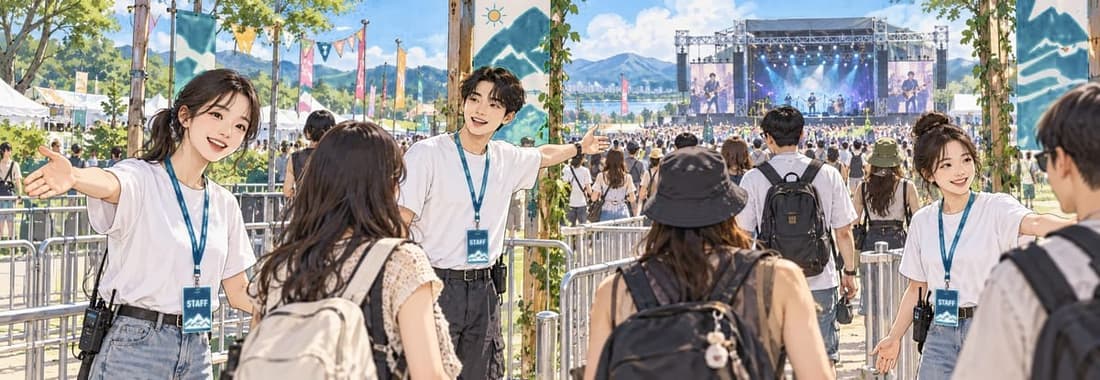 축제 현장에서 관람객을 안내하는 스태프